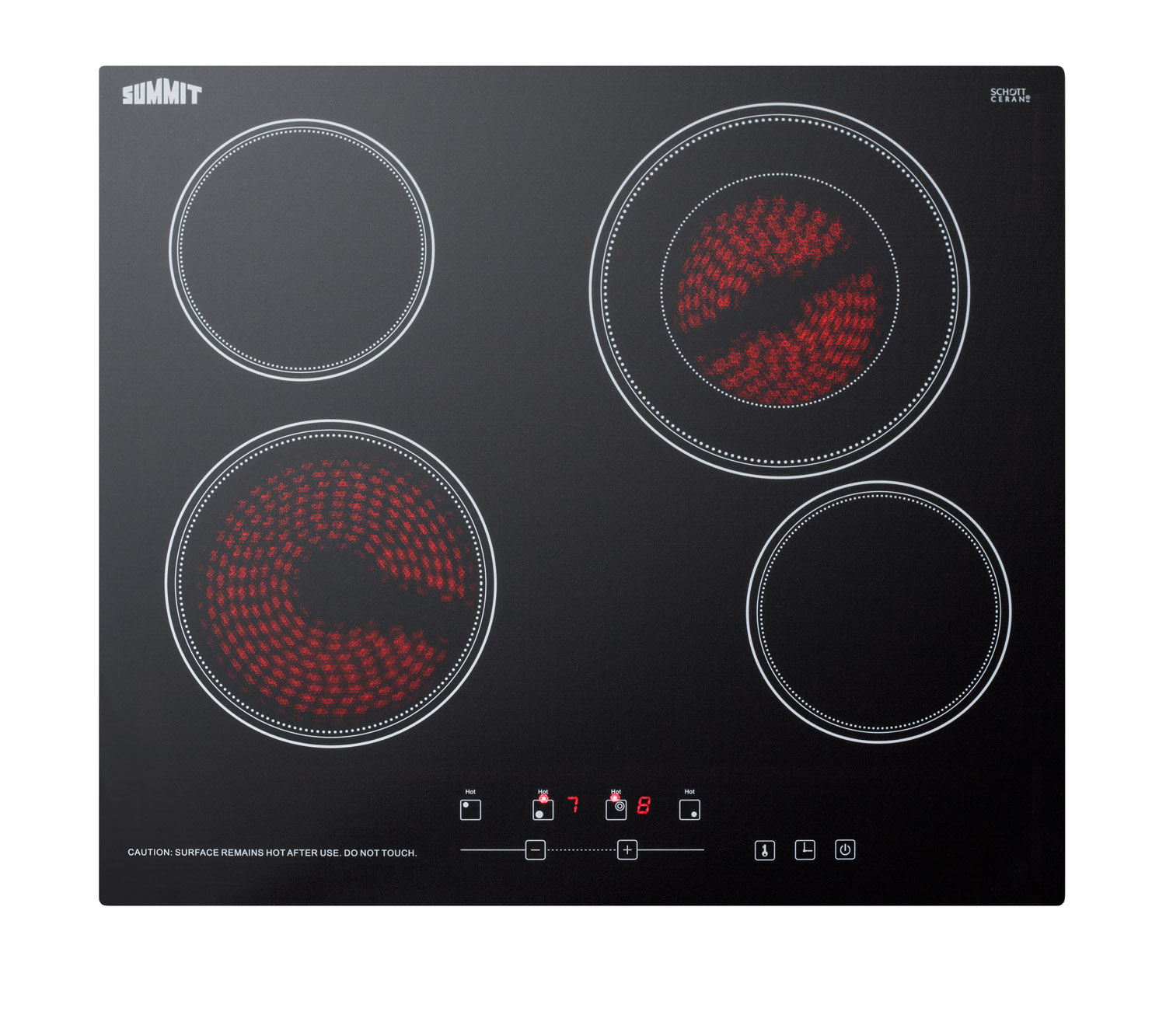 230V 4-burner cooktop in black ceramic Schott glass with digital touch controls and an extra large 8